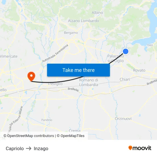 Capriolo to Inzago map