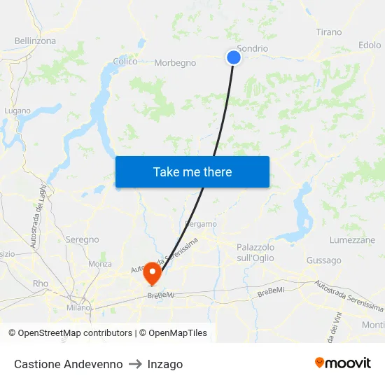 Castione Andevenno to Inzago map