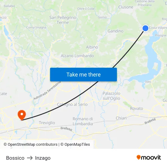 Bossico to Inzago map