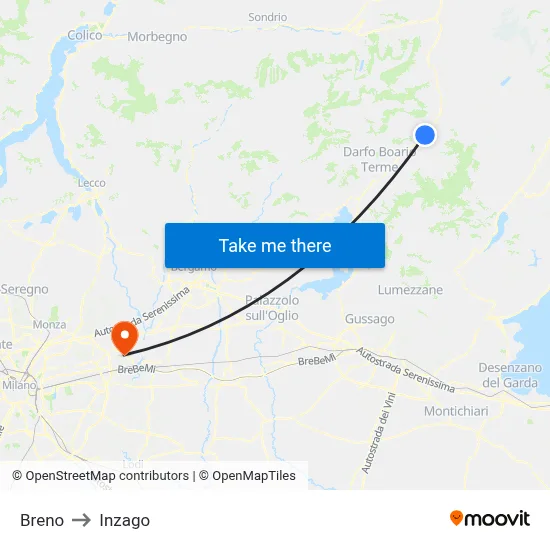Breno to Inzago map