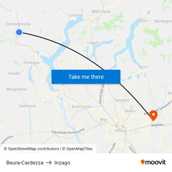 Beura-Cardezza to Inzago map
