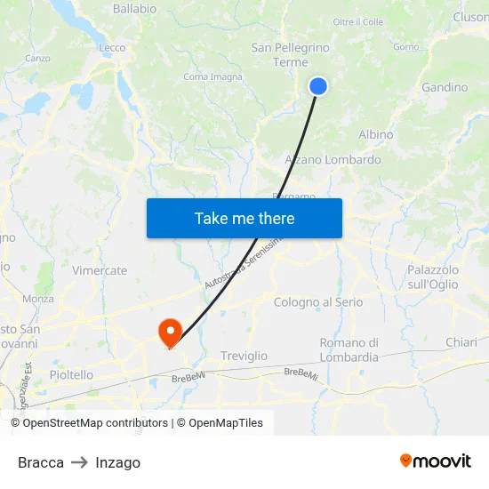 Bracca to Inzago map