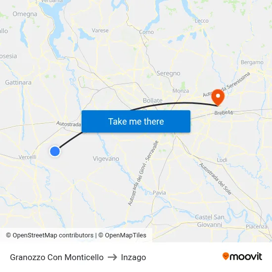Granozzo Con Monticello to Inzago map