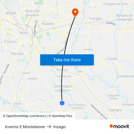 Inverno e Monteleone to Inzago map