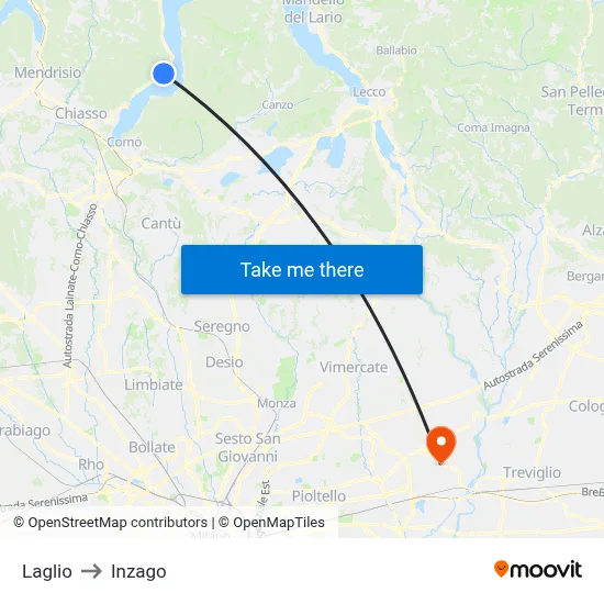 Laglio to Inzago map