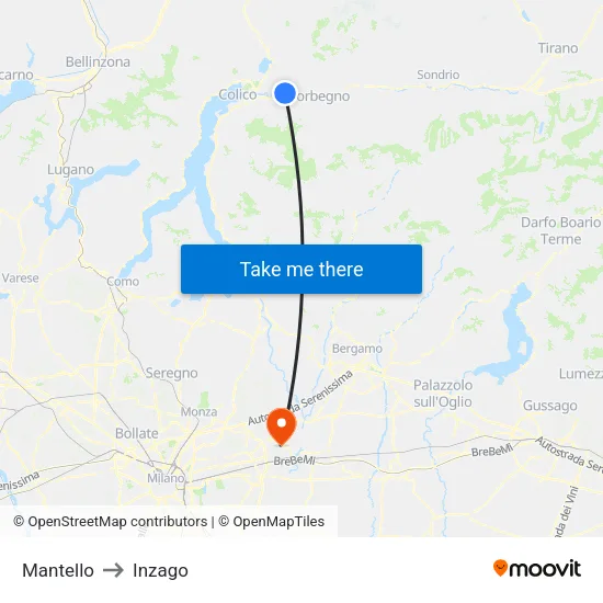 Mantello to Inzago map