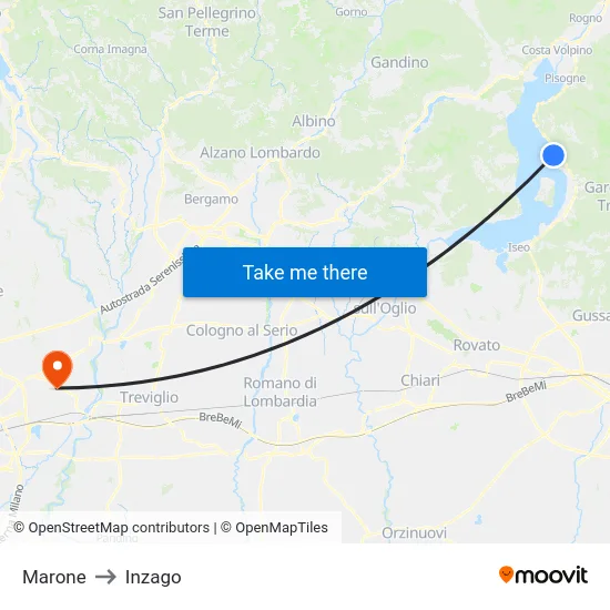 Marone to Inzago map