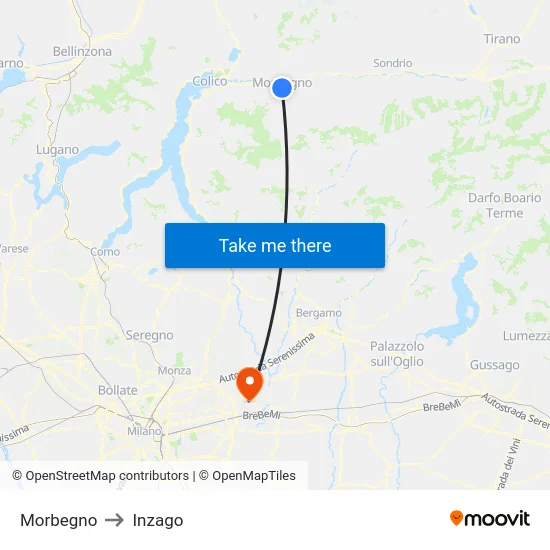 Morbegno to Inzago map
