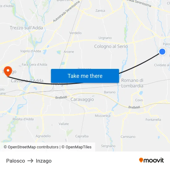 Palosco to Inzago map