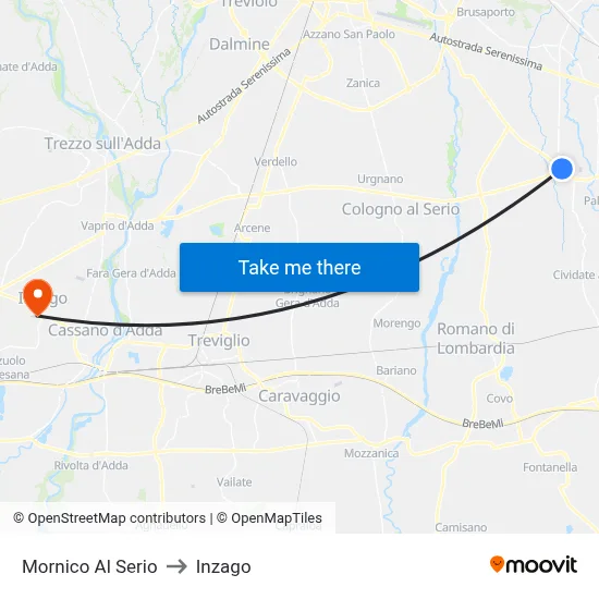 Mornico Al Serio to Inzago map