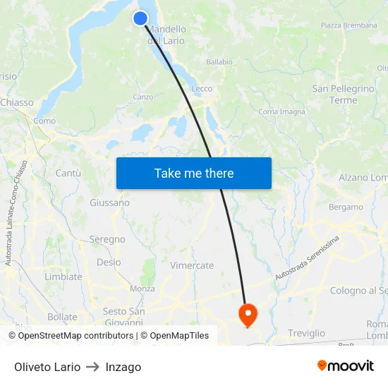 Oliveto Lario to Inzago map