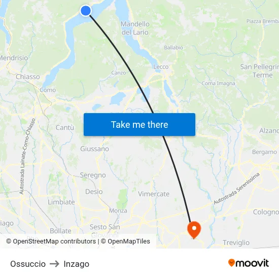 Ossuccio to Inzago map