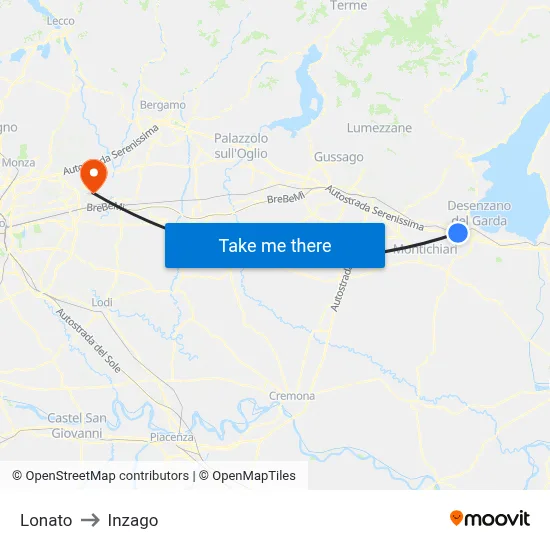 Lonato to Inzago map