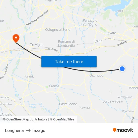 Longhena to Inzago map