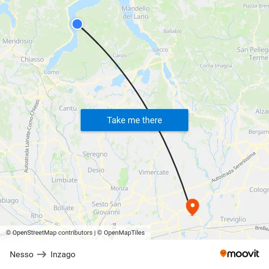 Nesso to Inzago map