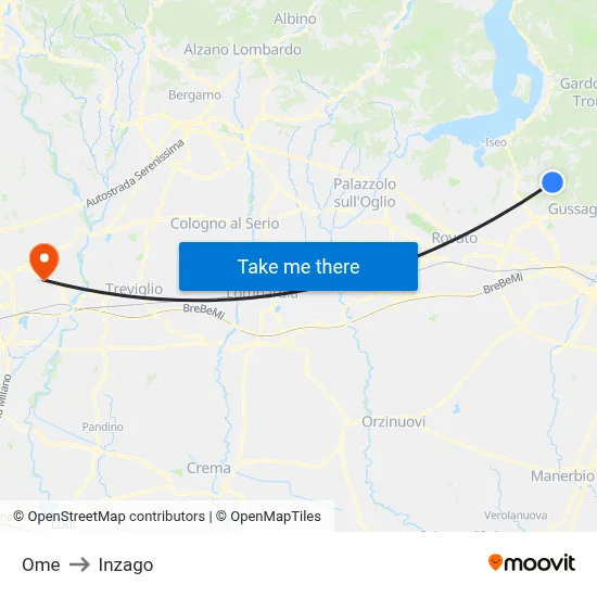 Ome to Inzago map
