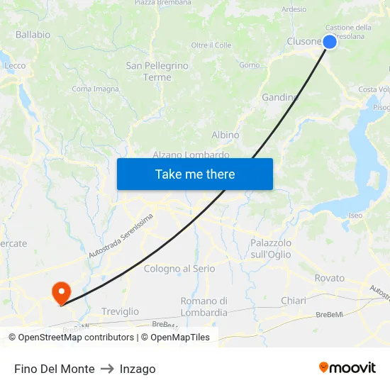 Fino del Monte to Inzago map