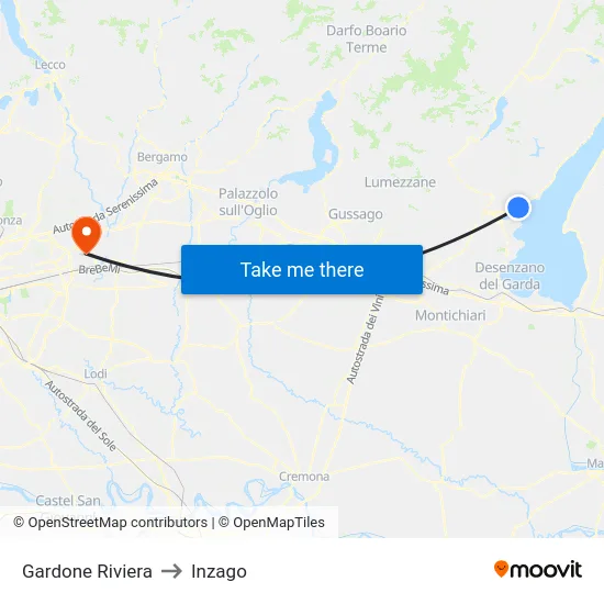 Gardone Riviera to Inzago map