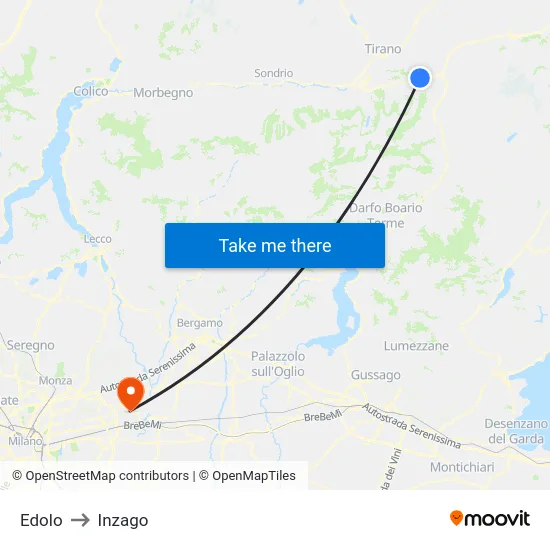 Edolo to Inzago map