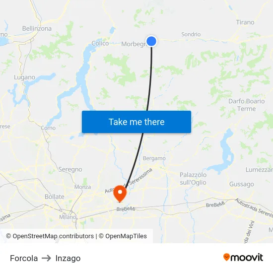 Forcola to Inzago map