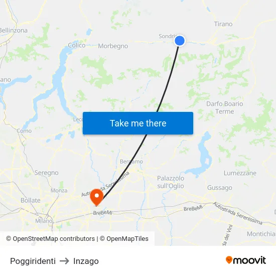 Poggiridenti to Inzago map