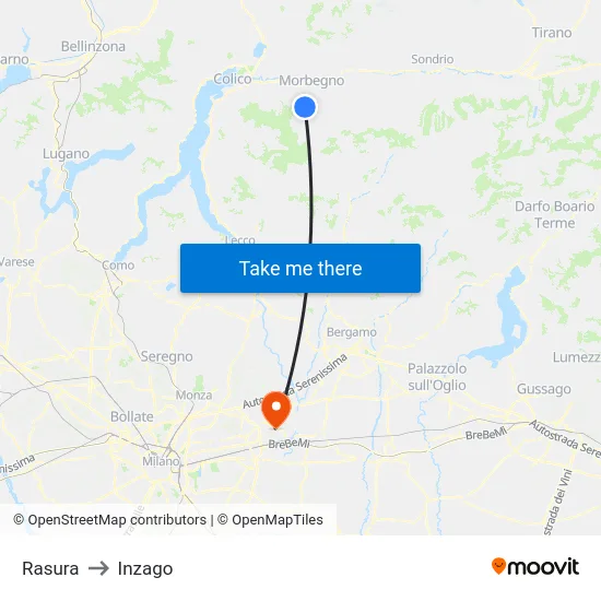 Rasura to Inzago map