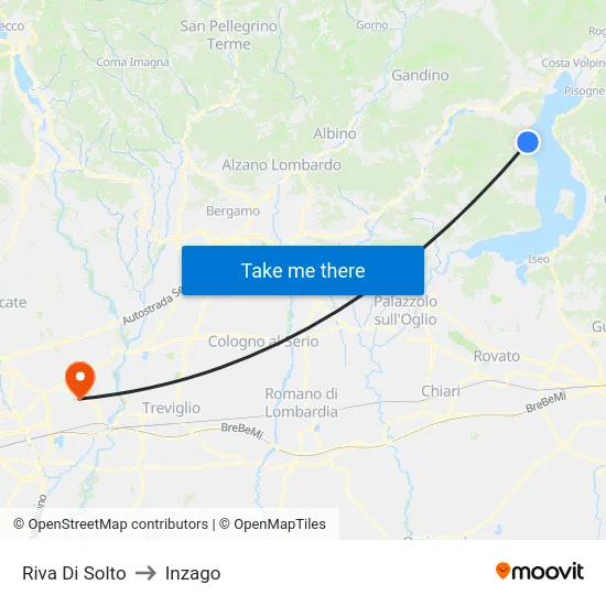 Riva Di Solto to Inzago map