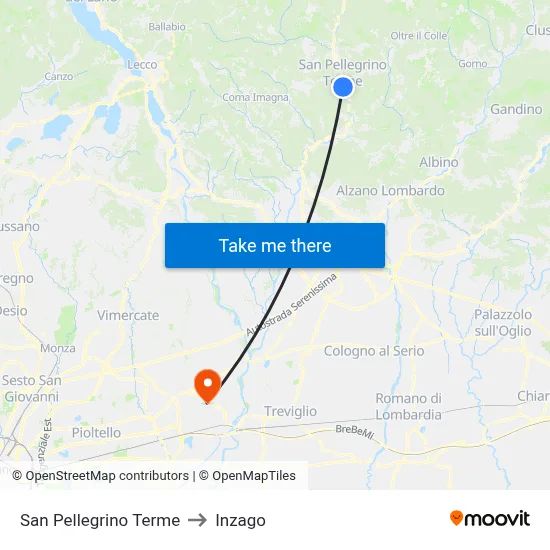 San Pellegrino Terme to Inzago map