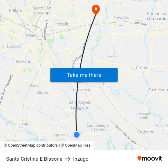 Santa Cristina And Bissone to Inzago map