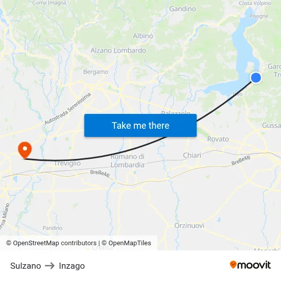 Sulzano to Inzago map