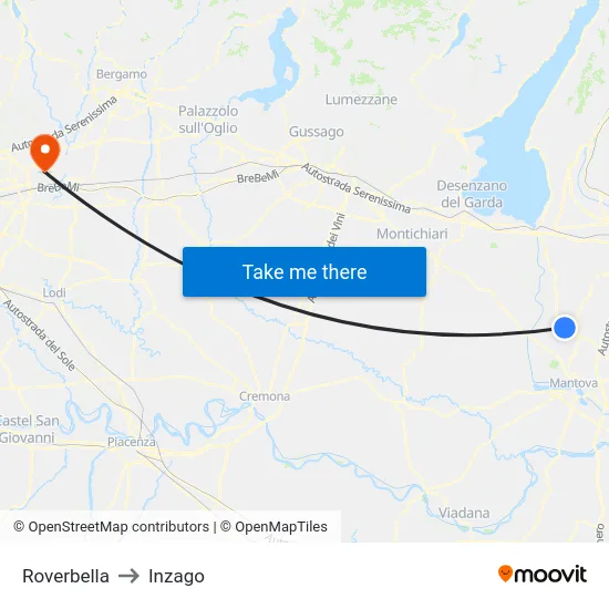 Roverbella to Inzago map