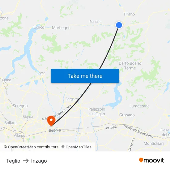 Teglio to Inzago map