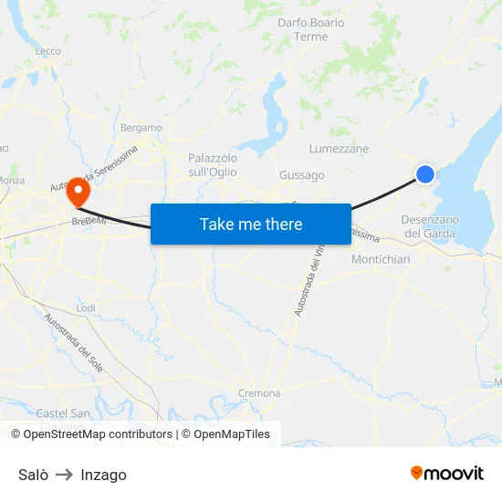 Salò to Inzago map