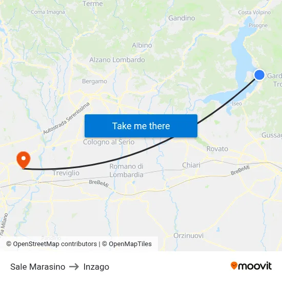 Sale Marasino to Inzago map