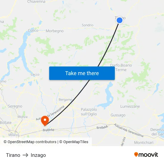 Tirano to Inzago map