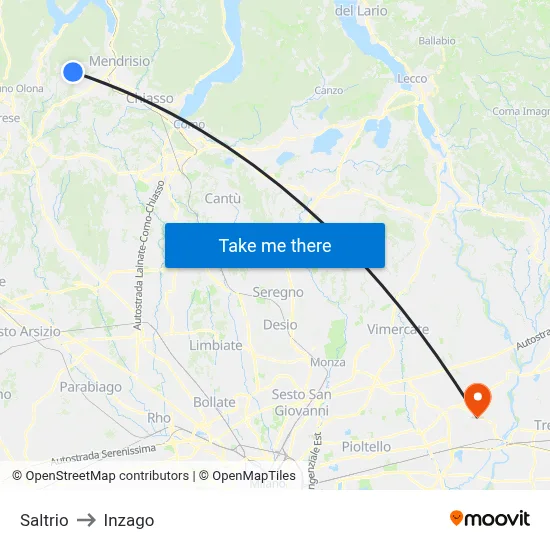 Saltrio to Inzago map