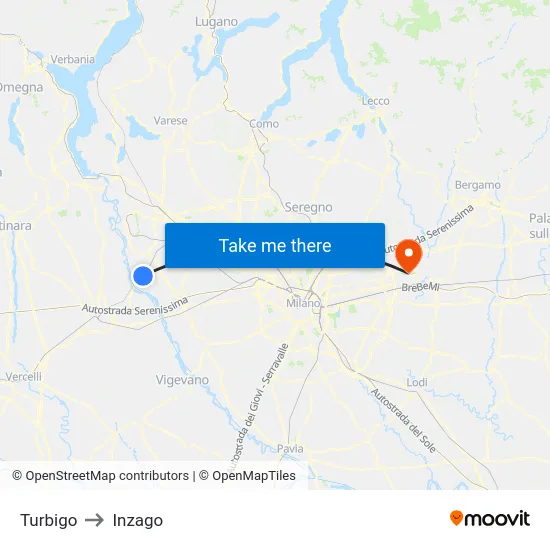 Turbigo to Inzago map