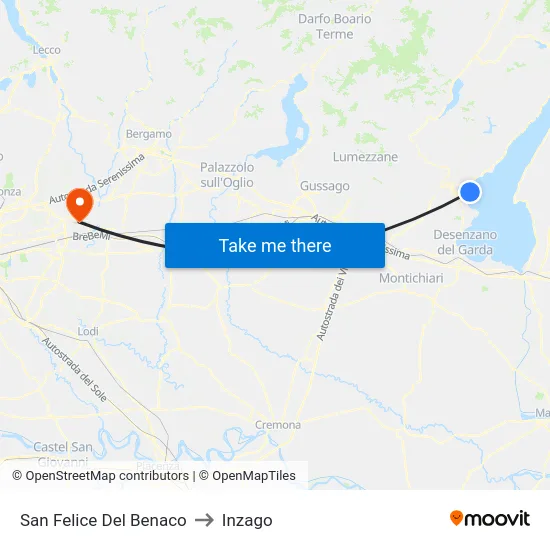 San Felice Del Benaco to Inzago map