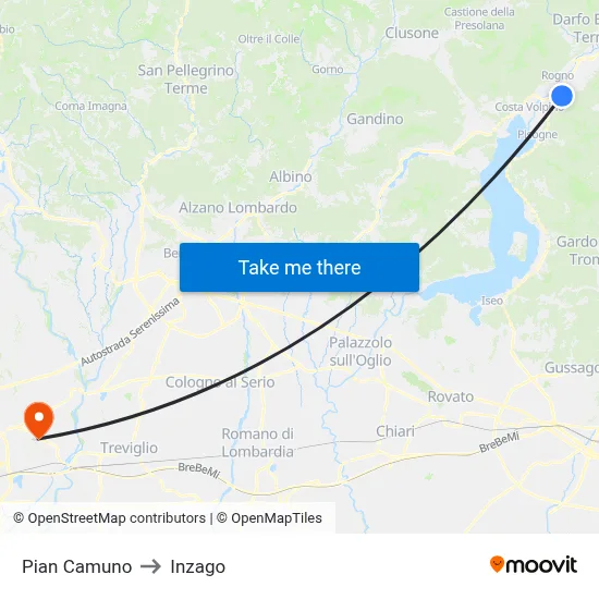 Pian Camuno to Inzago map