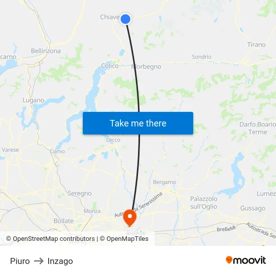 Piuro to Inzago map