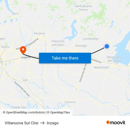 Villanuova Sul Clisi to Inzago map