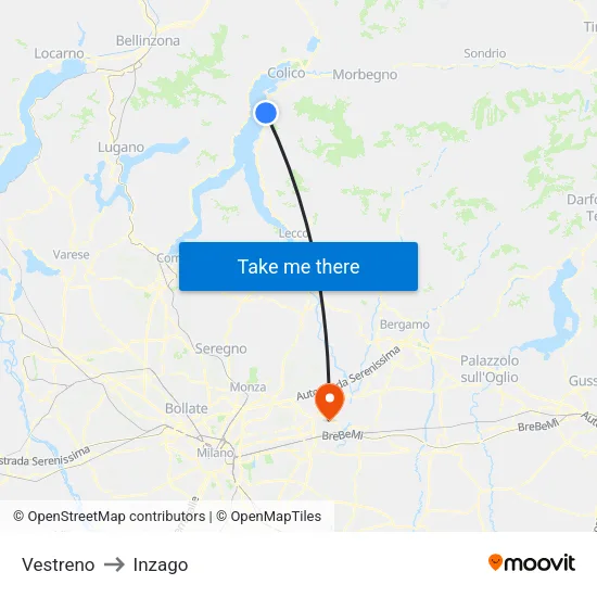 Vestreno to Inzago map