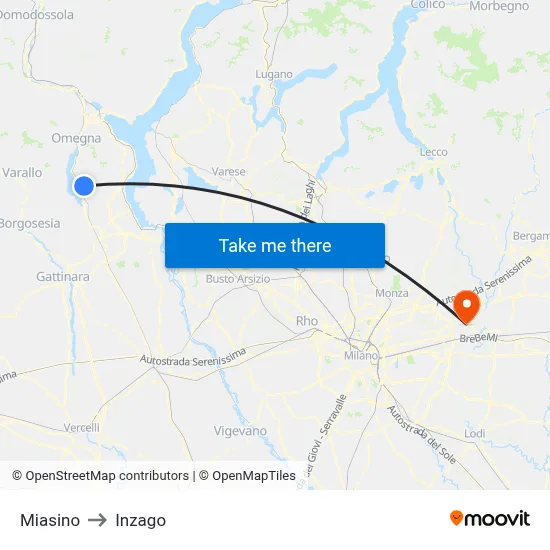 Miasino to Inzago map