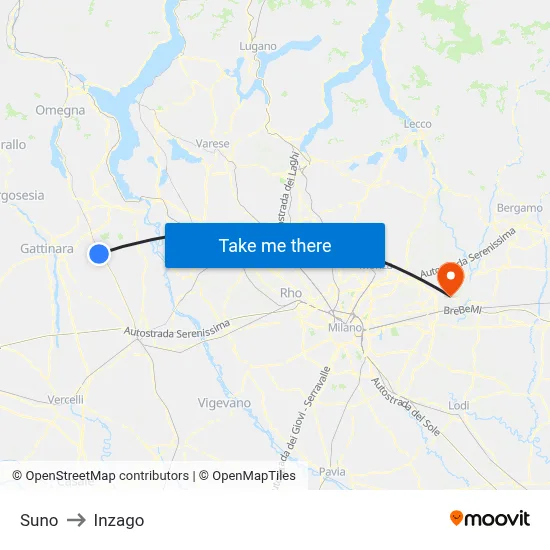 Suno to Inzago map