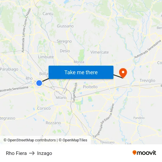 Rho Fiera to Inzago map