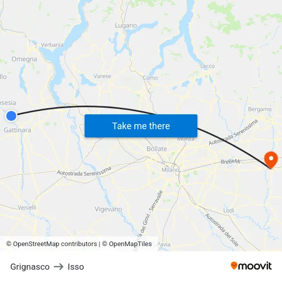 Grignasco to Isso map