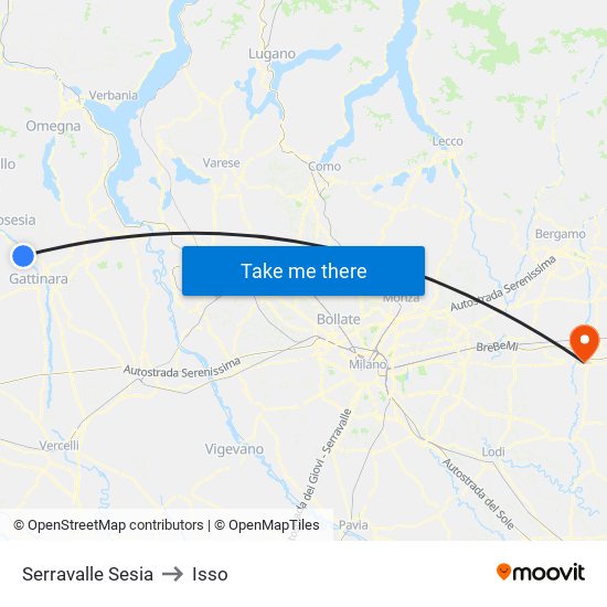 Serravalle Sesia to Isso map