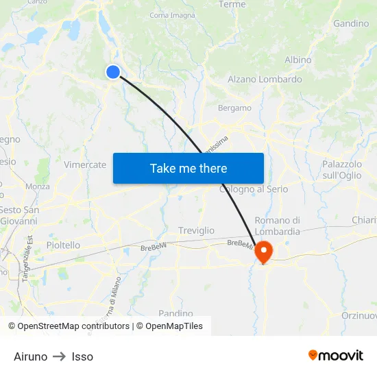 Airuno to Isso map
