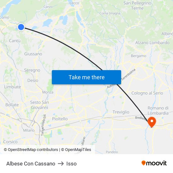 Albese Con Cassano to Isso map