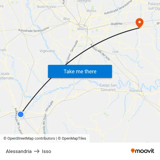 Alessandria to Isso map